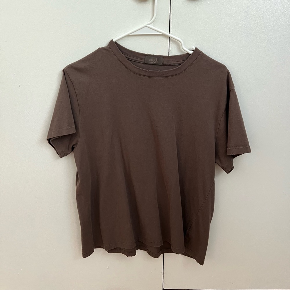 nuuds mocha brown women’s original cotton short everyday tee